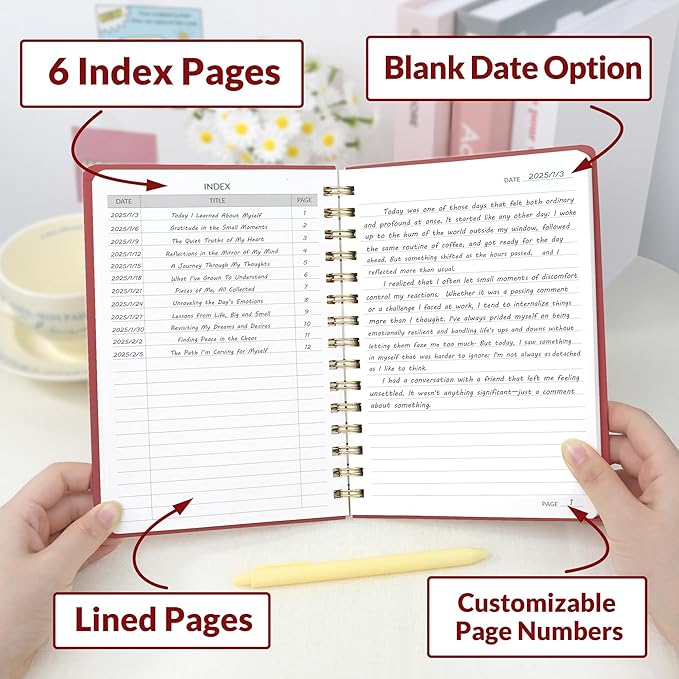 SUNEE Journaling Notebooks, A5 Lined Spiral Notebook for Women, 146 Pages College Ruled Hardcover Notebook for Work, Note Taking, Journaling and Office School Supplies, A5 -Burgundy