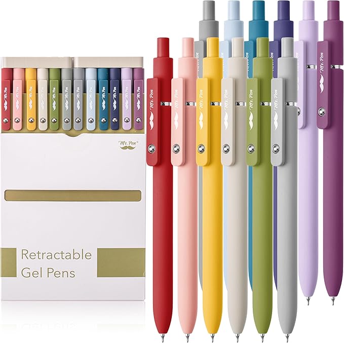 Mr. Pen- Retractable Gel Pens, 24 Pack, Morandi and Vintage Barrels, Fast Dry, Black Gel Pens Fine Point 0.5mm, Aesthetic Pens for Journaling