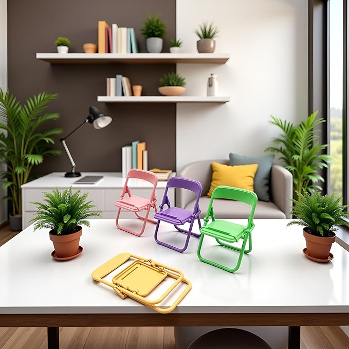 10Pcs Foldable Chair Phone Stand, Mini Universal Mobile Holder in Candy Colors - Cute Desk Decor Accessories, Portable Stool Organizer for Workspace, Gift Ideas and Miniature Decorative Items