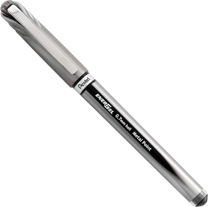 Pentel EnerGel NV Liquid Gel Pen, (0.7mm), Medium Line, Capped, Metal Tip, Black Ink, Box of 12 (BL27-A)