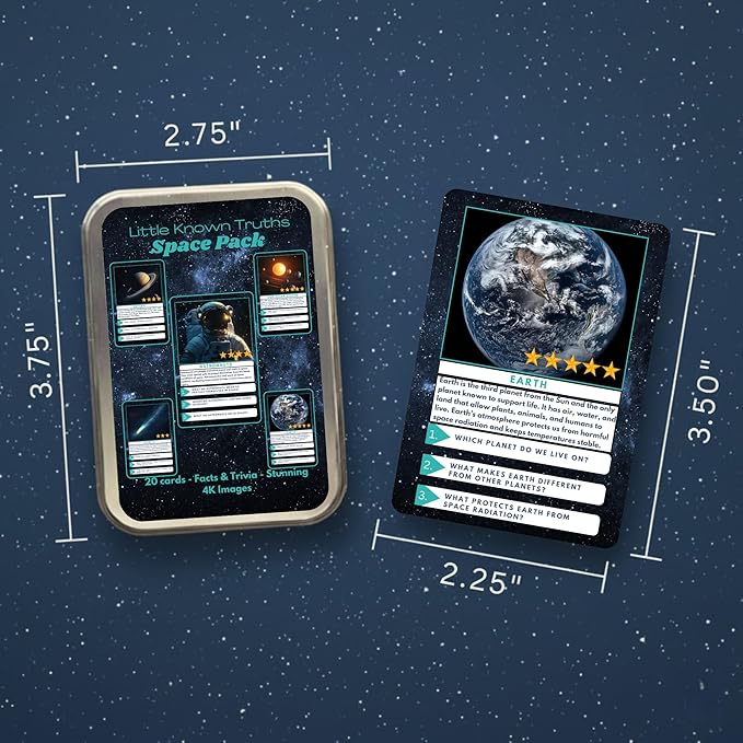 Outer Space Trivia Flash Cards for Kids Ages 3+, Educational Solar System Learning Game, STEM Astronomy Fact Cards in Metal Tin, Screen-Free Travel Toy