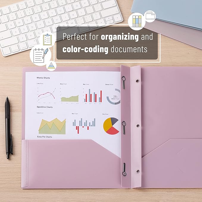 Mr. Pen- Plastic Folders with Pockets and Prong, 5 Pack, Muted Pastel Colors, Pocket Folders with Prongs and Fasteners, 2 Pocket