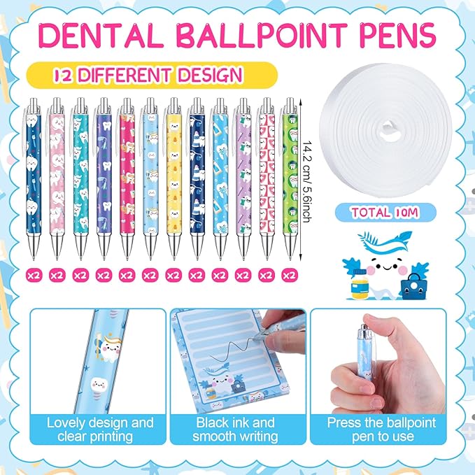 Eaasty 48 Pcs Dental Notepads and Ballpoint Pens with Ribbon Bulk Dental Assistant Thank You Appreciation Gifts for Hygienist Coworkers Doctor Nurse Clinic School Office Party Favor