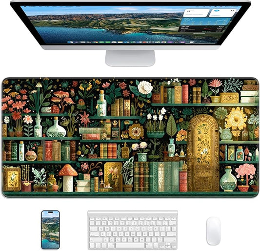 XL Gaming Mouse Pad, 31.5x17.5'' Large Desk Mat with Anti-Slip Rubber Base & Stitched Edges for Gaming, Office, Home - Boho Bookshelf