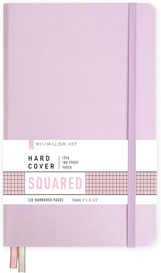 Minimalism Art, Premium Hard Cover Notebook Journal, Classic 5" x 8.3", 122 Numbered Pages, Gusseted Pocket, Ribbon Bookmark, Extra Thick Ink-Proof Paper 120gsm, San Francisco (Squared, Pink)