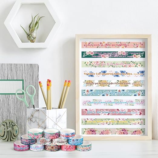 Janlaugh 24 Rolls Christian Washi Tape for Bible Journaling Gifts Bulk Religious Inspirational Scripture Supplies Spanish Floral Bible Verse Washi Tape for Study Crafting Spring Valentine's Day Gifts