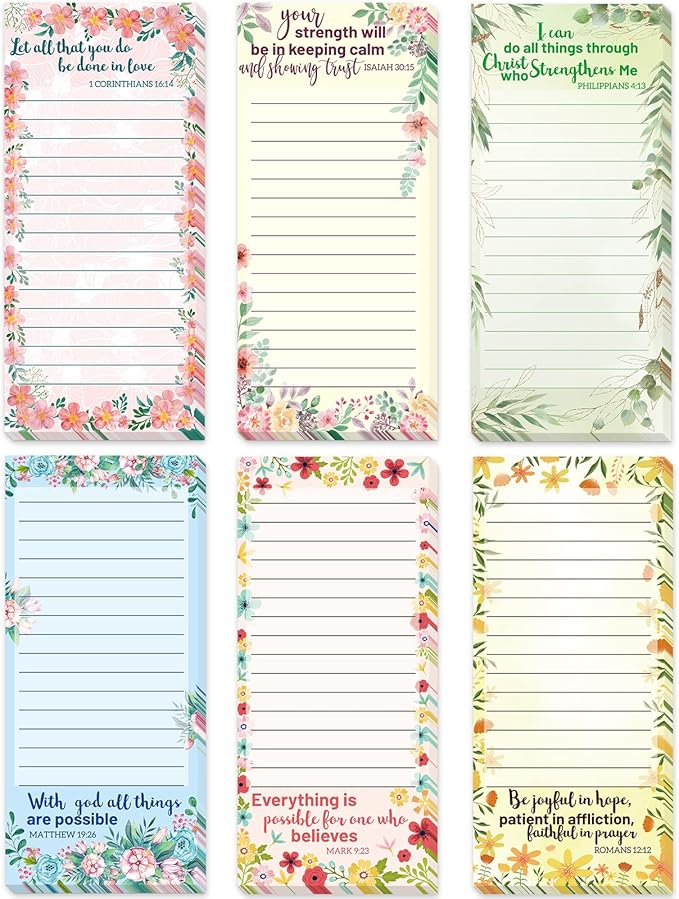 Fancy Land Religious Magnetic Notepads Floral to Do List for Fridge Christian Memo Pads 6 Pack