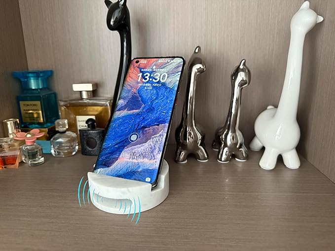 fashciaga Luxurious Marble Cell Phone Stand Holder for Cellphone Tablet On Desk, Countertop, Table, Nightstand. Heavy Real Stone Mobile Phone Stands (Hollow)
