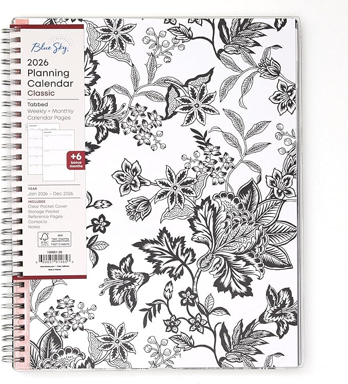 Blue Sky 2026 Weekly and Monthly Planner Calendar, January 2026 - December 2026, 8.5" x 11", Clear Pocket Cover, Laminated Tabs, Durable Twin Wire Binding, Storage Pocket, Analeis