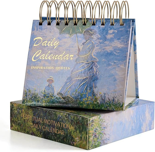 Vintage Oil Painting Daily Flip Calendar with Inspirational Quotes - Motivational Perpetual Desk Calendar, Aesthetic Office & Home Decor, Desk Accessories & Positive Affirmation Gifts for Women Girls