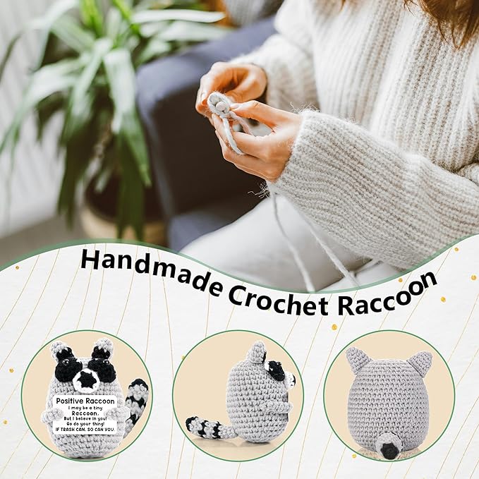 Dumpster Fire and Metal Trash Can Pencil Holder With Tiny Emotional Support Crochet Raccoon Plush Set Funny Office Desk Accessories Decor Gifts for Men & Women, Friend, Coworker,Nurse,Teacher (Black)