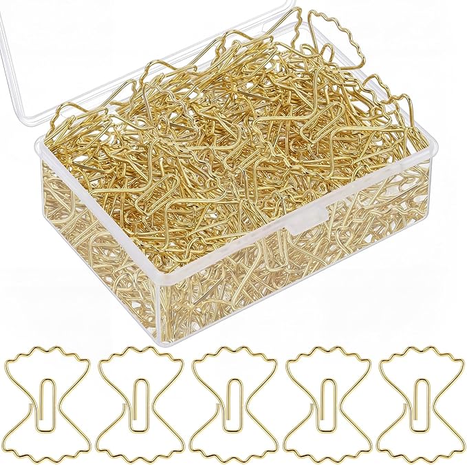 Jetec 100 Pcs Pasta Paper Clips Gold Cute Fancy Mini Bow Shaped Stainless Steel Metal Bookmarks Bulk for Office Stationery School Supplies Document Note Sorting Wedding Decoration