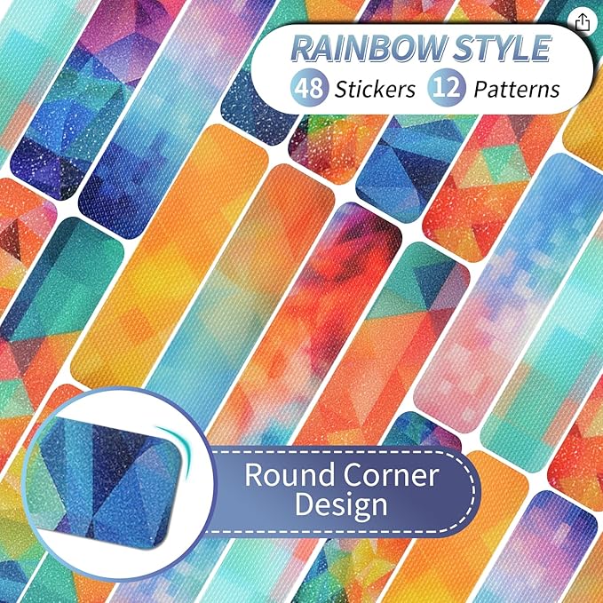48 Pieces Anxiety Sensory Stickers with Storage Box - Calming Strips with 2 Textured Stickers for Adults & Teens Desk Fidget - Teacher Must Haves (Rainbow)