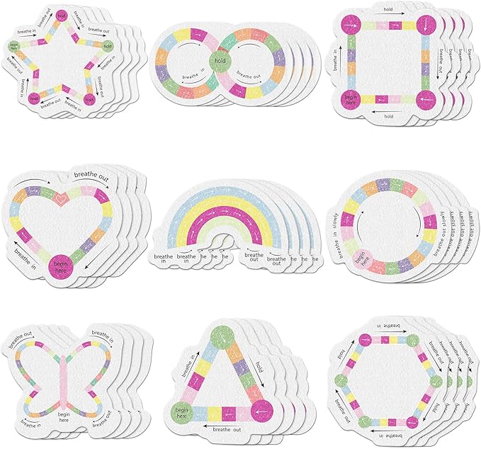 36 Pcs Anxiety Sensory Stickers Strips Adhesive Textured Mental Health Calm Stickers Mindfulness Fidget Decals Stress Anxiety Relief Items for Therapy Office Desk(Pink Purple Breathe)
