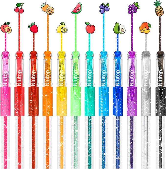 Niutop Coloured Pen Stocking Stuffers for Adult, 12-Color Scented Glitter Gel Pens,Coloring Markers Colored Pen Set, Drawing pens Joumaling Supplies Fun Stationary, Gel Roller Pens, Halloween Gifts