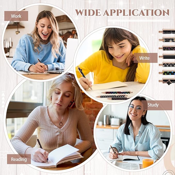 Sherr 7 Pcs Fancy Pens for Women Cute Sparkly Glitter Pens with 10 Pcs Black Ink Refills Pretty Gifts for Girls Office School Christmas Graduation(Simple)