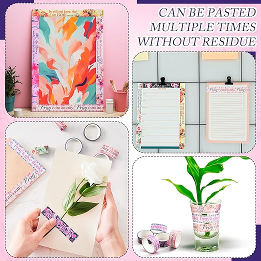 Janlaugh 24 Rolls Christian Washi Tape Gifts Bulk Religious Inspirational Scripture Supplies Bible Verse Washi Tape for Bible Journaling Study Crafting Spring Valentine's Day DIY Gifts
