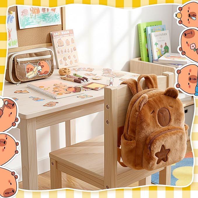 50 Pcs Capybara Gifts with Capybara Backpack and Stationery Set Valentine's Day Gifts Sticky Notes Ballpoint Pens Spiral Notebooks Brooch Pendant for Rewards Birthdays Gift