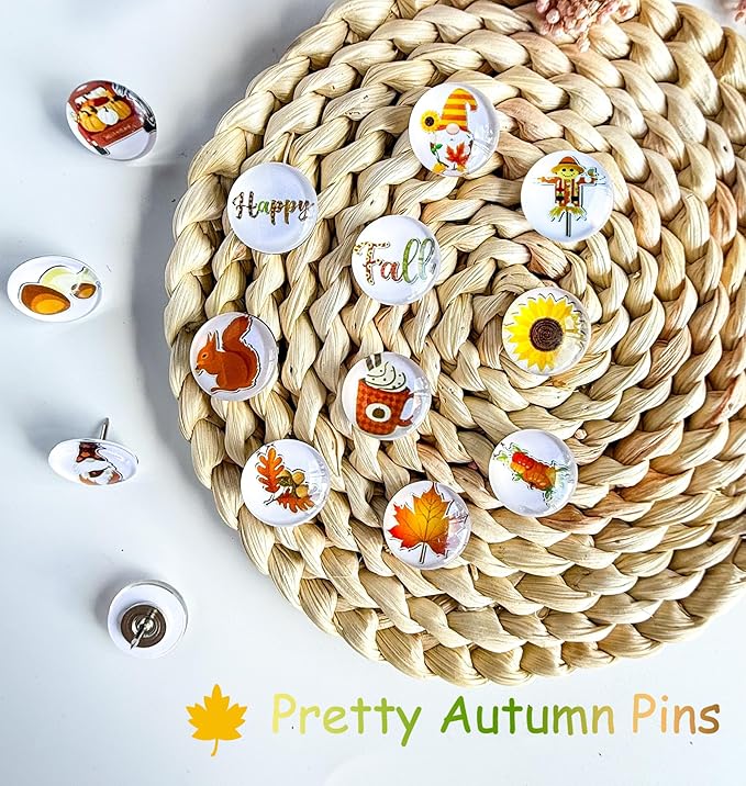 Thumb Tacks 24Pcs Thanksgiving Decorative Pushpins for CorkBoard,Bulletin Board Tacks,Feature Wall, Cubicle,Office Desk or Home Decor(Fall Theme)
