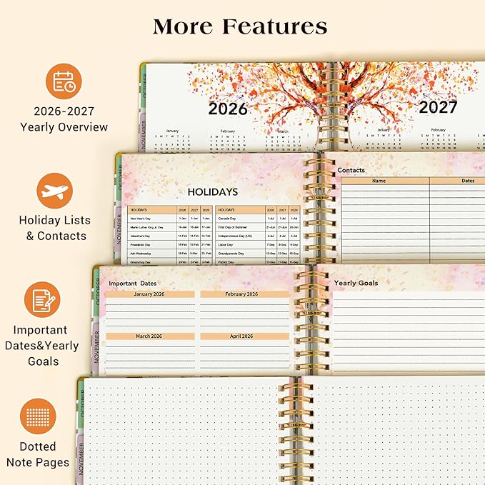 Planner 2026-2027, 18 Months Weekly and Monthly Daily Planner from January 2026 - June 2027, 5.75" x 8.38" A5 Hardcover Agenda Organizer Book 2026 with Tabs, Spiral Yearly Calendar Planners for School Work Home, Colorful Botanicals