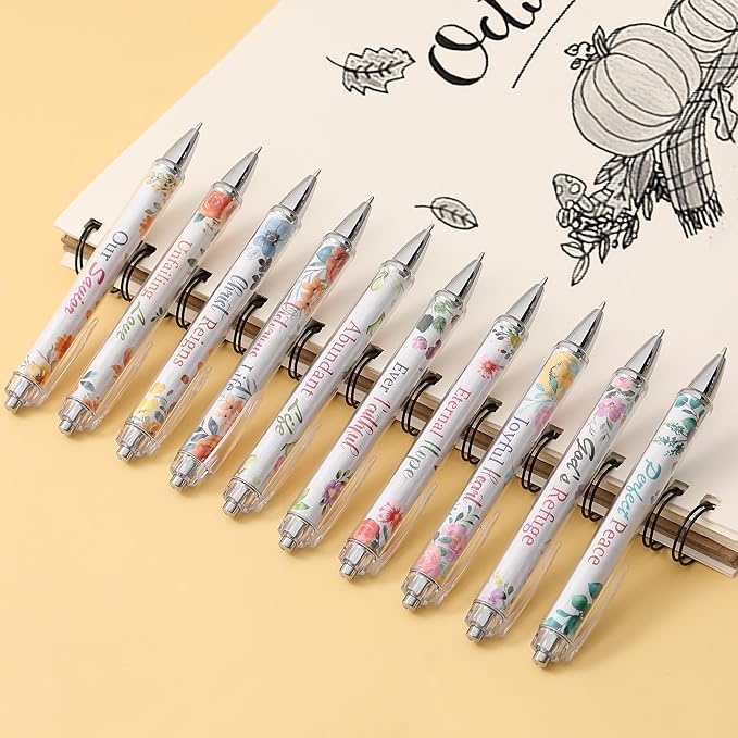 Mr. Pen Christian Pen Set, 10 Pack, Faith Blossoms, Black Ink, Bible Verse Pens, Ballpoint Pens