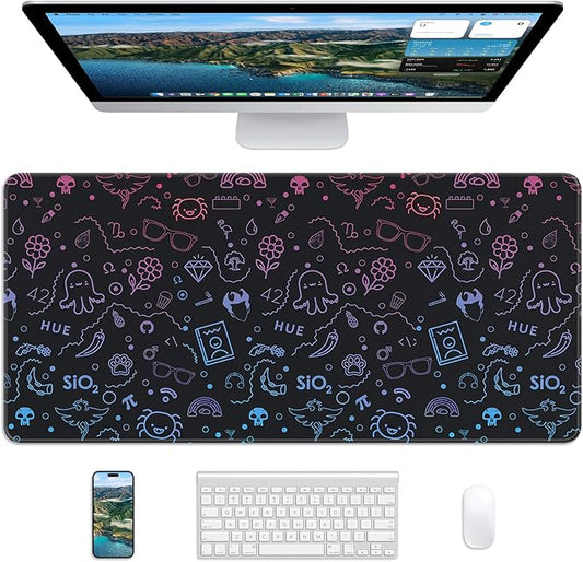 XL Gaming Mouse Pad, 31.5x17.5'' Large Desk Mat with Anti-Slip Rubber Base & Stitched Edges for Gaming, Office, Home - Cute Graffiti