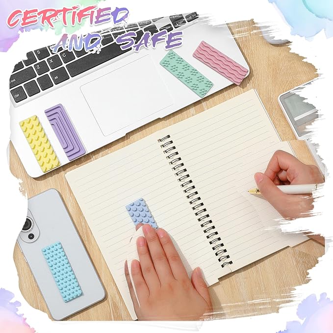 Ireer 12 Pcs Textured Sensory Stickers Silicone Desk Fidget Decals Thick Mental Health Stickers Strips Different Textured Calm Decals Stress Anxiety Relief Items for Adult Autism Adhd Desk Office Gift