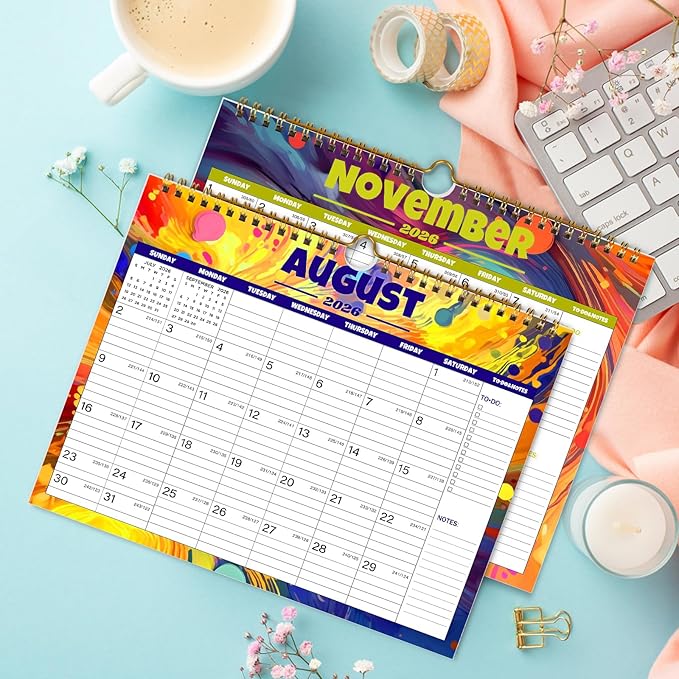 Calendar 2026-12 Monthly Wall Calendar 2026, January 2026 - December 2026,11.5" x 14.8", 2026 Calendar with Twin-Wire Binding, Hanging Hook, Blocks and Julian Dates (Wall Calendar)