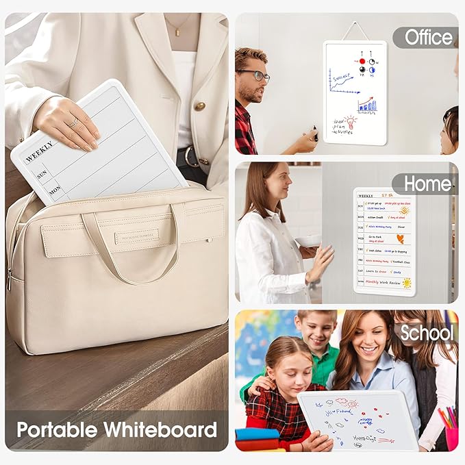 MaxGear Weekly Dry Erase Calendar Board for Wall, 11 x 17 Inch Double-Sided Magnetic Whiteboard, Weekly Planner on One Side and Blank Whiteboard on The Other, Includes 3 Color Markers and Magnets