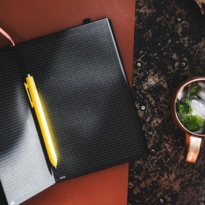 Notsu Pitch Black Paper Notebook B5 Dotted Journal | Minimalist Bullet Dot Grids with 160 Black Pages of Premium Thick 150gsm Paper, Vegan Leather Hardcovers