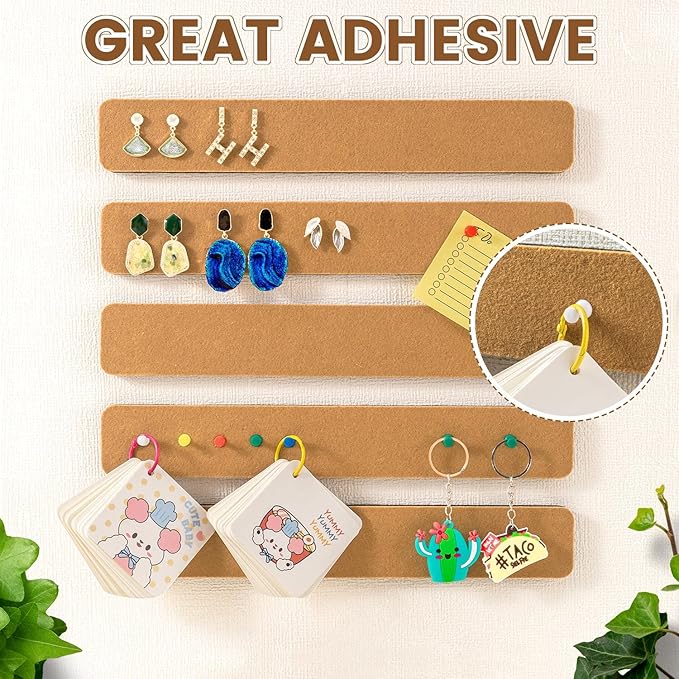 8Pcs Bulletin Board Strips, Self-Adhesive Felt Pin Board Bar Strips with 50 Pushpins, No Damage for Wall, Felt Cork Board Strips for Paste Notes, Photos, Schedules as Classroom Office Home Decor
