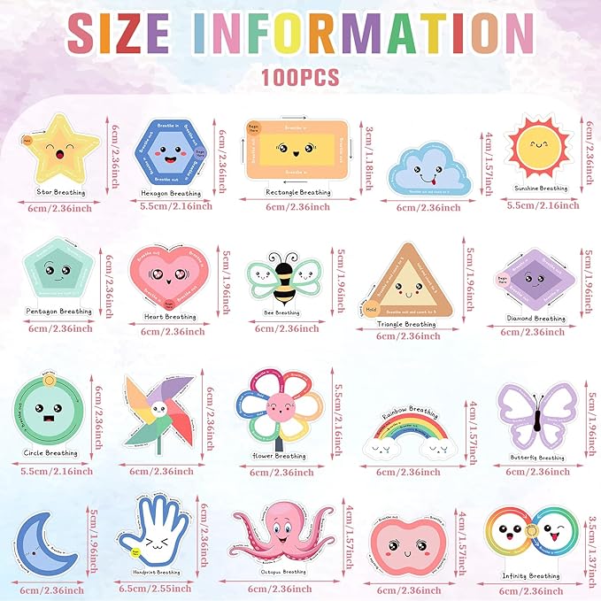 Crtiin 100 Pack Sensory Strips Anxiety Mindfulness Breath Calm Stickers Adhesive Texture Rough Tactile Fidget Tape for Mental Health Relief Anti Stress Stickers(Cartoon)