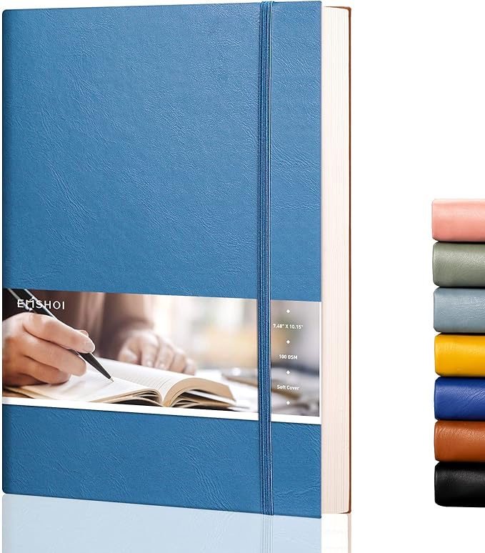 EMSHOI Dotted Journal Notebook, B5 Large Softcover Leather Journal, 192 Numbered Pages 100gsm Thick Dot Grid Notebook for Bullet Journaling Drawing Women Men Work School, 7.48"x10.15"-LightBlue