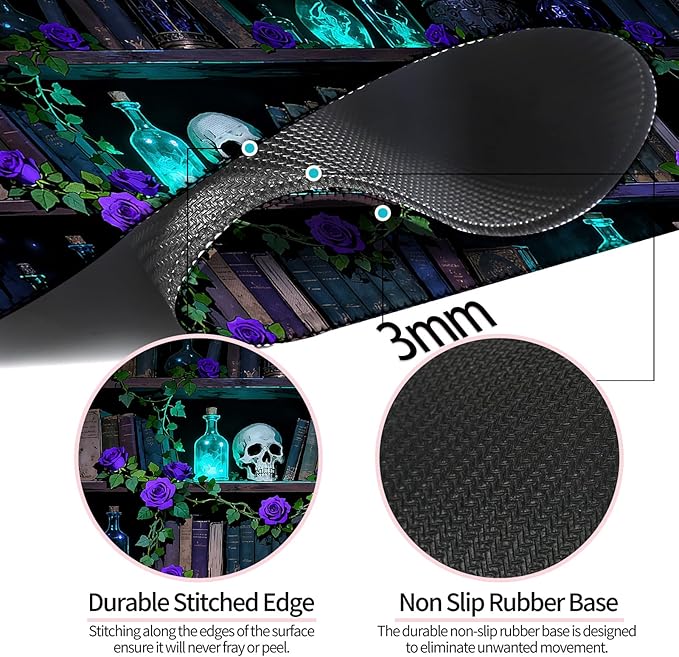 Dreamy Blue Rose and Magic Book XL Large Desk Mat, Extended Long Desk Pad for Gaming and Office, Non-Slip Rubber Base, Comfortable Surface Mouse Pad, 31.5x11.8 in (H18)