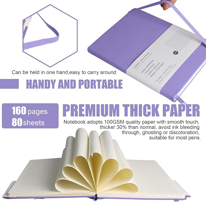 Lined Journal Notebook, 6Pack Hardcover Notebook for Men & Women – Journals for Writing, Work, School, Home & Daily Notes, 160 Pages – Medium A5, 5.7"x8", 100 gsm Thick Paper (Mauve)