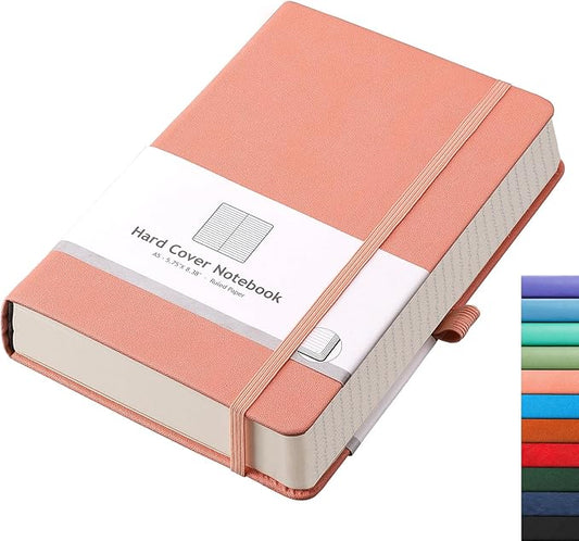 AHGXG Thick Journal Lined Notebook, 320 Numbered Pages Leather Journal for Women, A5 Notebook College Ruled, 100gsm Paper,Faux Leather Hardcover, 5.75'' X 8.38''-Pink