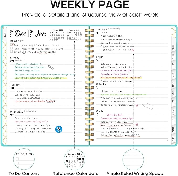 2026 Planner, Weekly and Monthly Calendar Planner, January 2026 - December 2026, Hardcover 2026 Calendar Book with Tabs For Women & Men, Inner Pocket, Spiral Bound, Perfect for Office Home School Supplies - A4 (8.5" x 11"), Aquamarine
