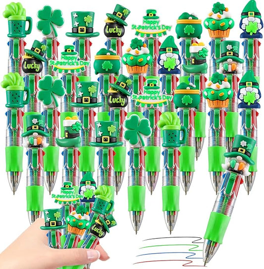 CZWZ 30Pcs Mini Multicolor Pens in One 4-in-1 Cute Pens Bulk, Ballpoint Pen for Birthdays and Parties, Fun Gifts Assorted Ink Kawaii Pen(St Patricks Day)