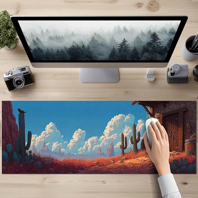 Large Mouse Pad Gaming Mousepad 31.5 x 11.8 Inch Keyboard Desktop Mat Diatomite XL Mouse Pad for Home and Office Desk Accessories with Western Desert Cabin Landscape Artwork Diatomite