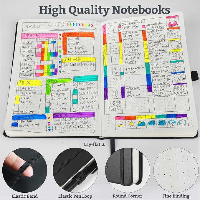 Bullet Dotted Journal Hardcover Notebook, A5 140 Pages 120Gsm Thick Paper for School,Note Taking,Work,Diary，5.7''*8.3'',Lavender
