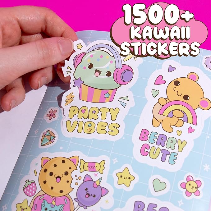 Just My Style 1500+ Cute Kawaii Stickers, 43-Page Book for Scrapbooks, Planners, Features Letter, Happy Planner, Laptop, Water Bottle Stickers for Kids Teens Adults