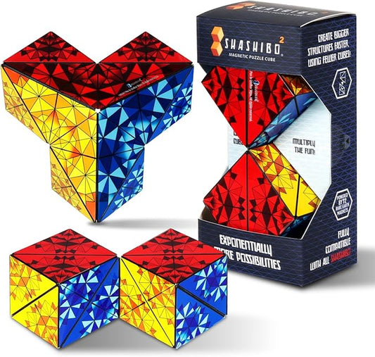 Shashibo Squared Shape Shifting Box – Next Generation XL STEM Puzzle Fidget Toy with Ultra Strong Magnets, Perfect Sensory Gift – Pairs w/All Shashibo Cubes (Primary)