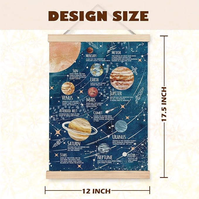 Luvadian Solar System Poster, Space Wall Art for Boys Room, Planet Poster Hanger Frame, 12x16 Inches