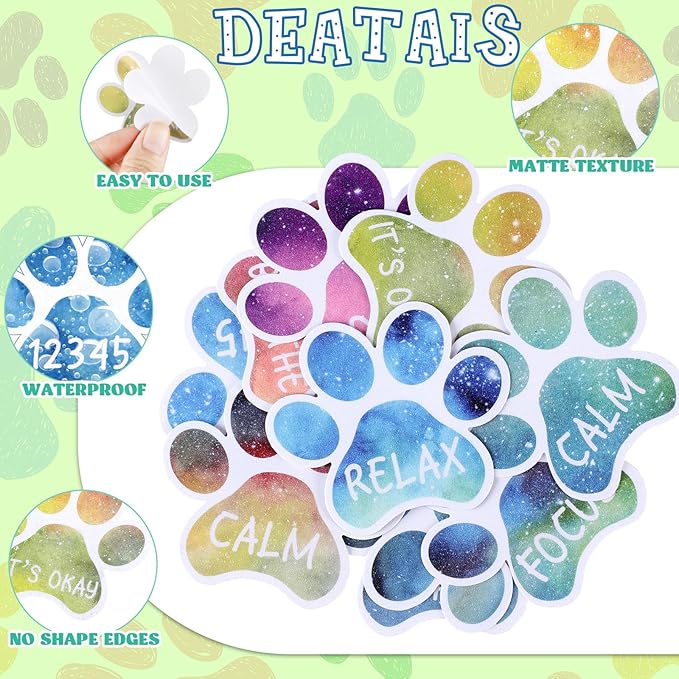 Crtiin 100 Pcs Sensory Strips Anxiety Calm Mindfulness Stickers Fidget Stress Breathing Sensory Sticker Different Textures Rough Tactile Tape for Mental Health Adults Desk Anxiety Relief(Paw)