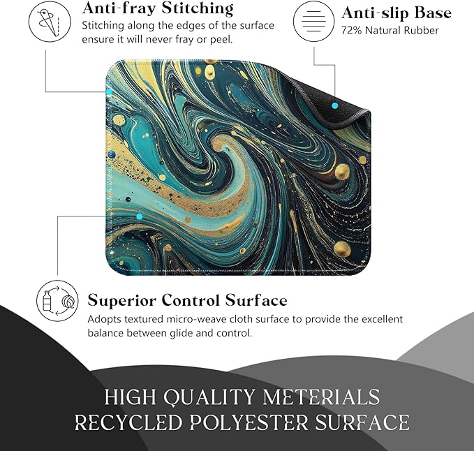 Blue Marble Desk Pad Mat with Stitched Edges and Non-Slip Rubber Base, Premium-Textured Mouse Pad for Laptop, Computer & PC, Gaming & Working, Waterproof Mousepad