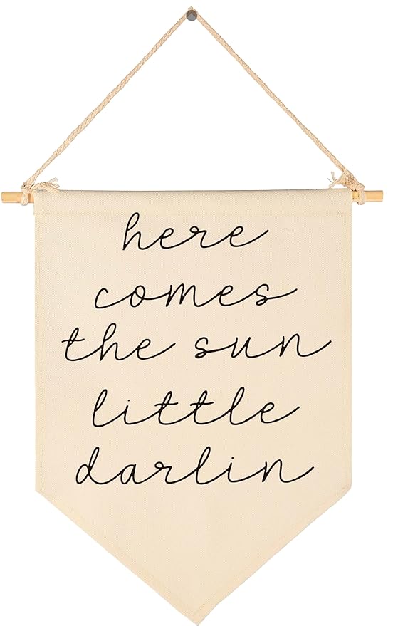 Boho Sunshine Canvas Banner Flag Sign Wall Decor Gift for Boy Girl Kids Nursery Baby Room Above Crib Bedroom Playroom Door-Positive Quote,Baby,Shower Birthday Christmas Gift-Here Comes the Sun
