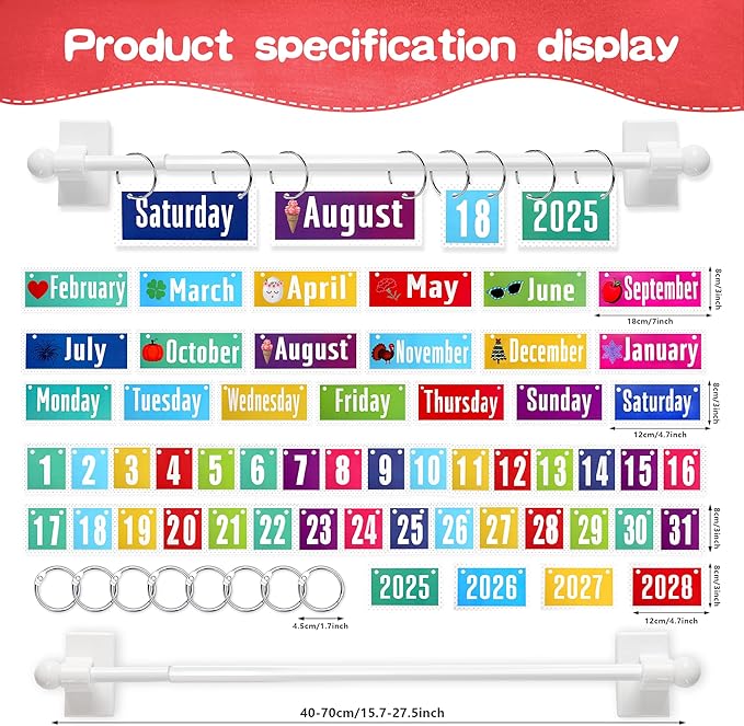Magnetic Rod Flip Calendar for Classroom Colorful Classroom Calendar Date Cards Colorful Classroom Decor Magnetic Rod for Classroom Whiteboard