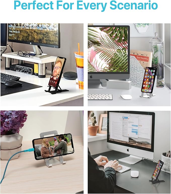 BLACK+DECKER Phone Stand for Desk - Folding Cell Phone Stand Holder - Adjustable and Portable, Folds Down Flat - for Office, Gaming, Bed, Travel - Phone Kickstand Compatible with iPhone (Loch Ness)