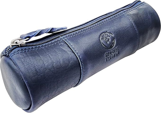 Rustic Town Leather Pencil Case - Full Grain Leather Zippered Pen Pouch - Stationery Bag Pen Holder for Work & Office