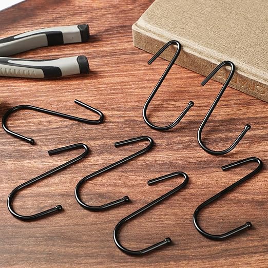 Hicarer 20 Pcs Gridwall Hooks S Shaped Heavy Duty Black Display Hooks Gridwall Shelf Accessories Hanging Hangers for Art Clothes Painting Photography Canvas